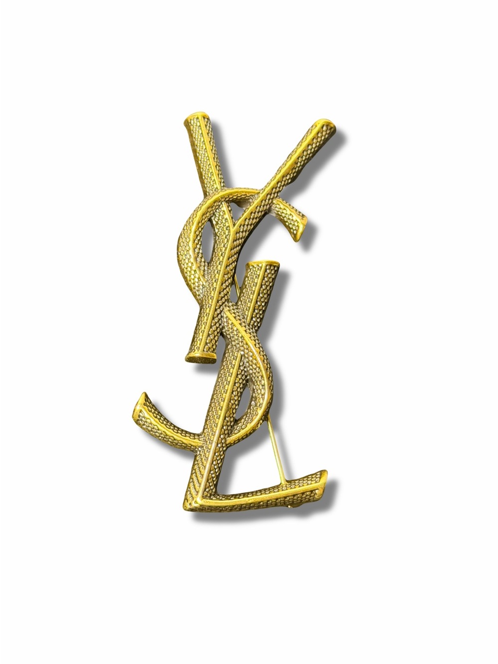 Saint Laurent Snake Logo Cassandre skin Vintage Style Gold-Tone Monogram Brooch